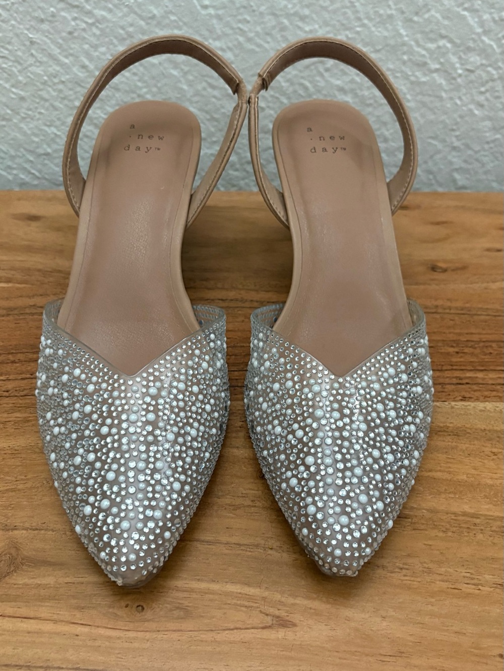 a new day Nude Pearl & Rhinestone Pointed Slingback Flats